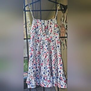 Casual Floral Dress in White with Red , Pink, and Blue Flowers